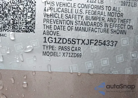 2018 Chevrolet Malibu Lt z USA, uszkodzony, nr VIN 1G1ZD5STXJF254337